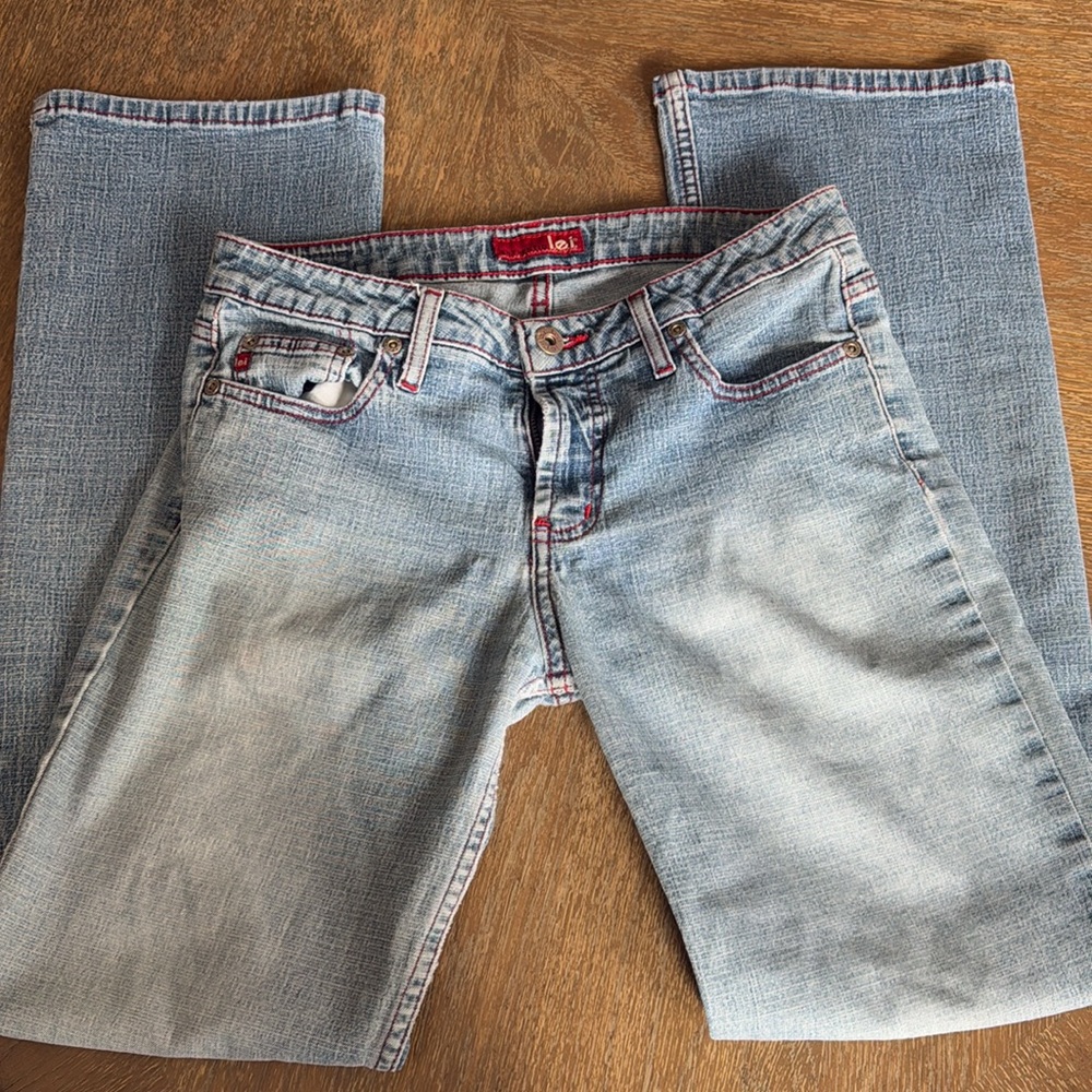 Lei Jeans Y2K Bootcut Light Wash Denim Jeans with Red floral logo size 7 - Picture 15 of 15